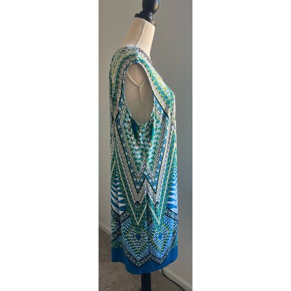 STUDIO ONE NY Shift Midi White Green Blue Sleeveless Embellished Neck Dress 18 - Picture 3 of 9